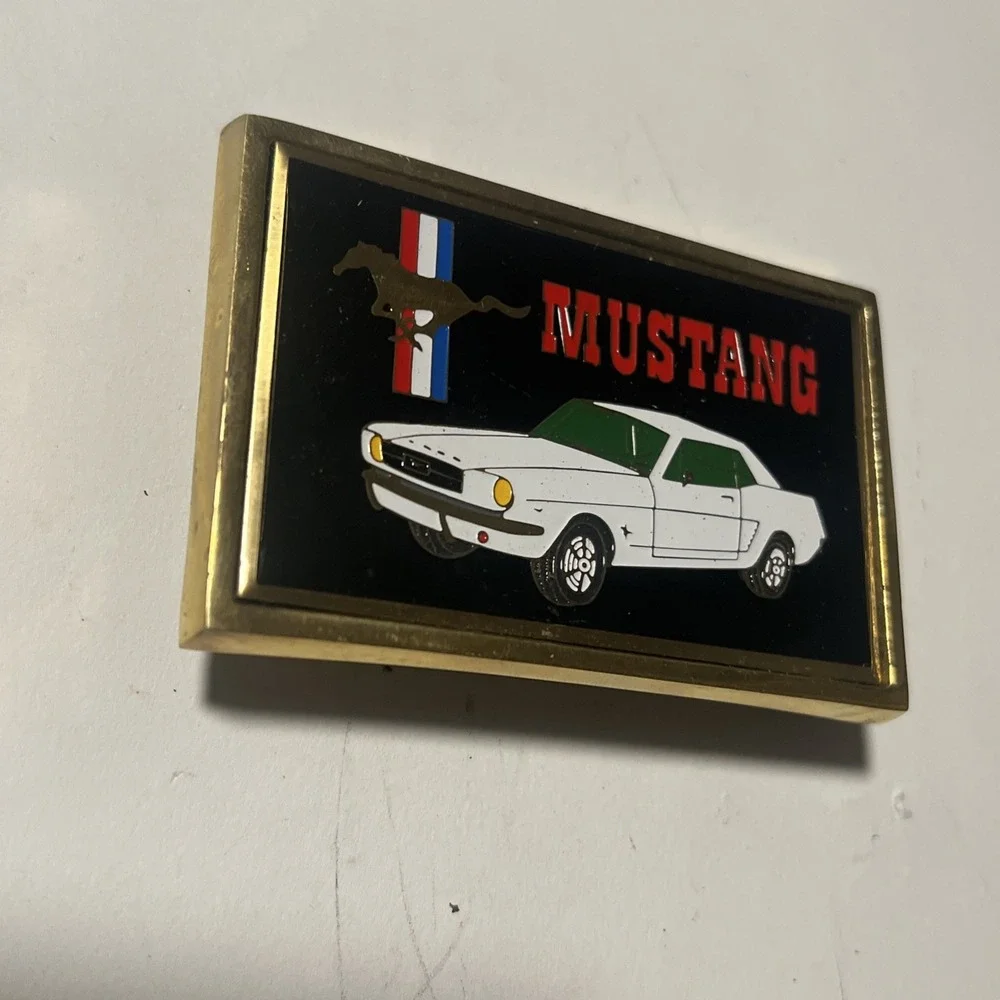 VTG 1983 Ford Mustang Car Enamel Solid Brass Belt Buckle NAP Inc F05 Rare NOS